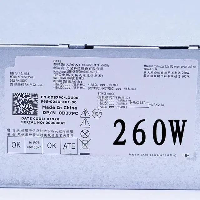 Alt view image 6 of 11 - PSU For Dell 7080 7070 7060 3050 6Pin 260W Power Supply D260EBM-00 L260EBM-01 H260EBM-01 AC260EBM-01 L260EPM-01 HU260EBM-00