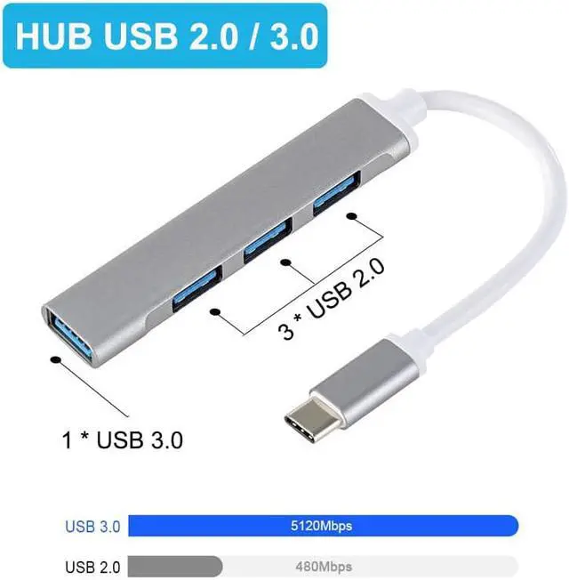Alt view image 3 of 6 - USB C HUB 3.0 Type C 3.1 4 Port Multi Splitter Adapter OTG For Xiaomi Lenovo Macbook Pro 13 15 Air Pro PC Computer Accessorieswhite-Type C 3.1Silver
