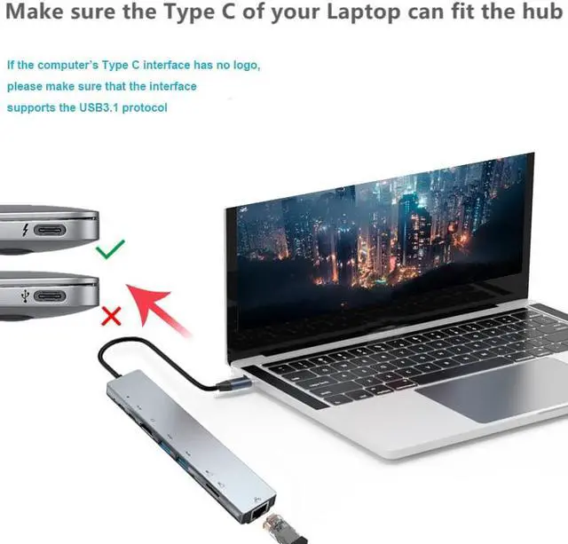 Alt view image 3 of 6 - USB C HUB Type C Splitter To HDMI 4K Thunderbolt 3 Docking Station Laptop Adapter With PD SD TF RJ45 For Macbook Air M1 iPad Pro Color: empty gray (11 in1 PD RJ45)