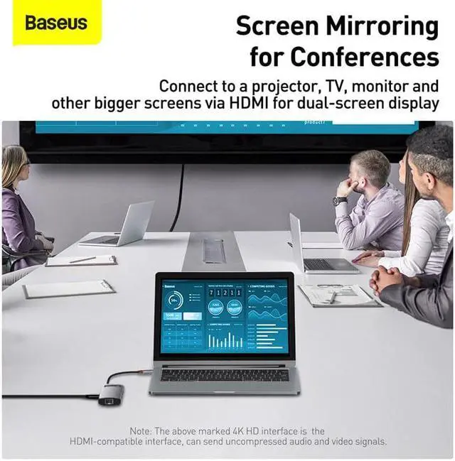 Alt view image 3 of 6 - Baseus USB C HUB Type C to HDMI-compatible USB 3.1 Adapter Ethernet Port Docking Station for MacBook  Air M1 M2 USB Splitter Color: light yellow (Blue 6in1 HDMI RJ45)