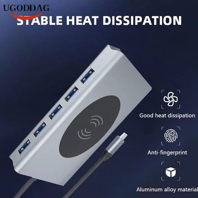 Alt view image 5 of 6 - Multifunction USB Type C To HDMI Wireless Charging USB 3.0 Adapter Type C HUB Dock For MacBook Pro Air USB C Splitter Converter Color: white (4 in 1 USB)