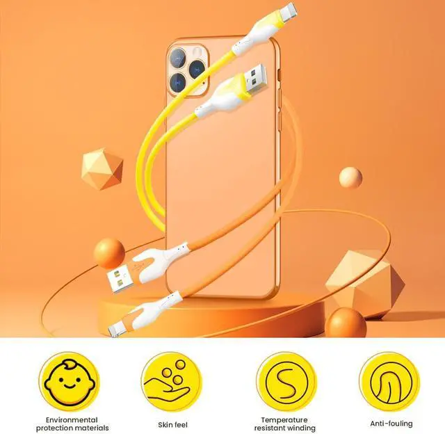 Alt view image 2 of 6 - Soft Silicone USB Cable For iPhone 14 13 12 11 Pro Max XR XS 8 7 3A Fast Charging Mobile Phones Charger Cable Data Cord Wire 1m (Orange For iPhone)