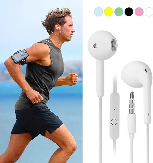 Alt view image 4 of 6 - Macaron Universal 3.5mm Stereo Earphones Sports Music Earplugs Wired microphone color: Navy Blue (navy blue)