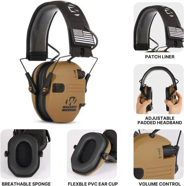 Alt view image 5 of 6 - Shooting Ear Protection Safety Earmuffs Noise Reduction Slim Shooter Electronic Muffs Hearing Protector for Huning NRR23dB color: gray (Green add Adapter)