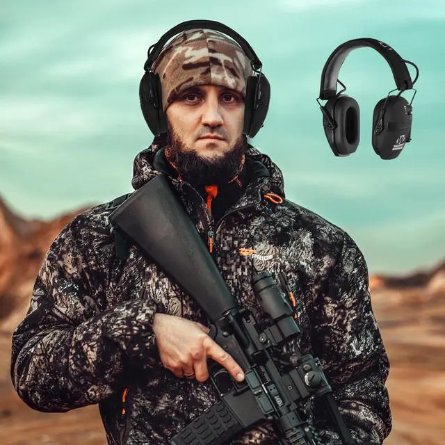 Alt view image 6 of 6 - Shooting Ear Protection Safety Earmuffs Noise Reduction Slim Shooter Electronic Muffs Hearing Protector for Huning NRR23dB color: gray (Green add Adapter)