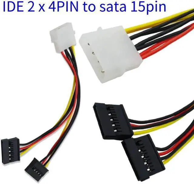 Alt view image 2 of 5 - 20cm 4-pin Molex IDE Female to two 15-pin Serial ATA Female Power Cables, Suitable for SATA SSD D Plug SATA Conversion Cable