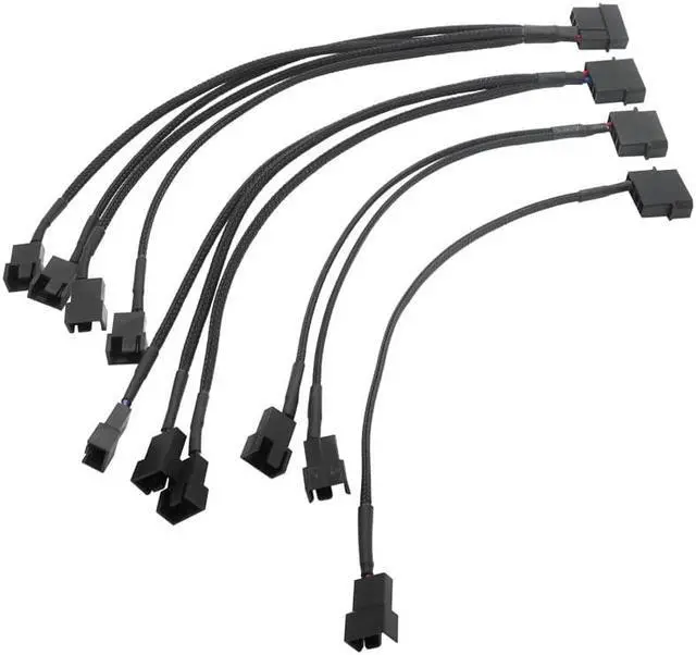 Alt view image 2 of 6 - 4pin IDE Molex to 4-Port 3Pin/4Pin Power Supply Cable Black Sleeved Cooling Fan Splitter Power Cord Plug Cooler Wire for PC(Big 4PIN 1 TO 4)
(27cm)