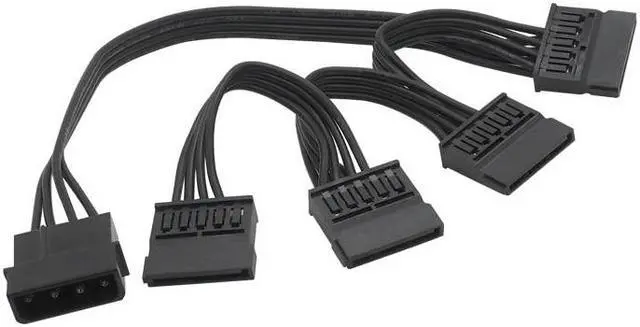 Alt view image 2 of 5 - 4 Pin Male to SATA 15 Pin Female Power Supply Cable 1 to 4 Cord Hard Drive IDE M-olex to 4-Port 15Pin SATA Power Cable 30 inch