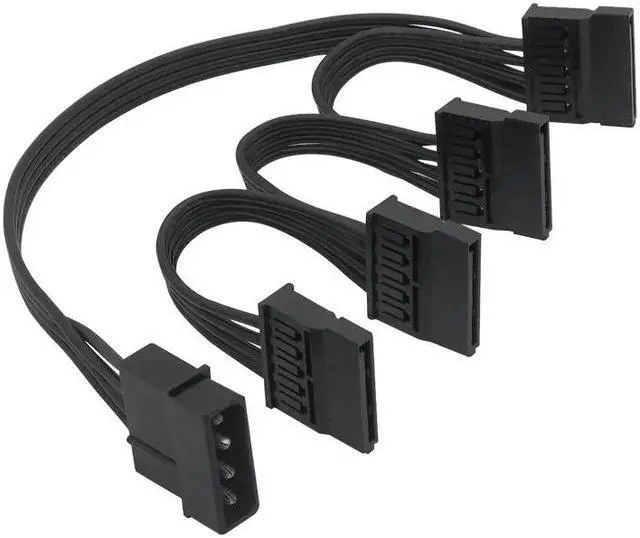 Alt view image 5 of 5 - 4 Pin Male to SATA 15 Pin Female Power Supply Cable 1 to 4 Cord Hard Drive IDE M-olex to 4-Port 15Pin SATA Power Cable 30 inch