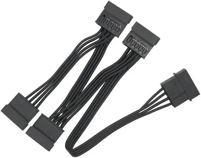 Alt view image 4 of 5 - 4 Pin Male to SATA 15 Pin Female Power Supply Cable 1 to 4 Cord Hard Drive IDE M-olex to 4-Port 15Pin SATA Power Cable 30 inch