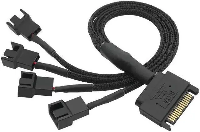 Main image of Black Sleeved 4Pin IDE M-olex to 4 x 4 Pin PWM Fan Power Splitter Cable, Cooler Cooling PWM Fan Cable(27CM)