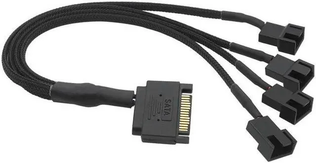Alt view image 3 of 5 - Black Sleeved 4Pin IDE M-olex to 4 x 4 Pin PWM Fan Power Splitter Cable, Cooler Cooling PWM Fan Cable(27CM)