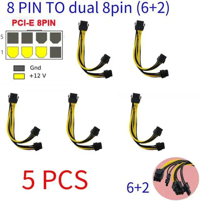 Alt view image 2 of 6 - 10pcs 8 Pin PCI Express to Dual PCIE 6+2 Pin Power Cable Motherboard Graphics Card PCI-E Riser GPU Power Data Cable 20cm(10pcs 8pin cables)