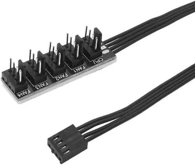 Main image of 1 To 5 4 Pin Computer case CPU cooling fan splitter adapter power cable self-stick