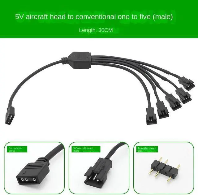 Main image of 5V 3PIN 1 to 1/2/3/4/5/6/8 Computer motherboard Splitter Convert Cable SM3P RGB fan adapter male/Female connector(male 3pin 1 to 5)