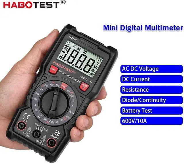 Alt view image 2 of 6 - Multimeter Digital Professional Mini Voltmeter HT113 600V 10A Voltage Current Resistance Diode Continuity Tester Meter