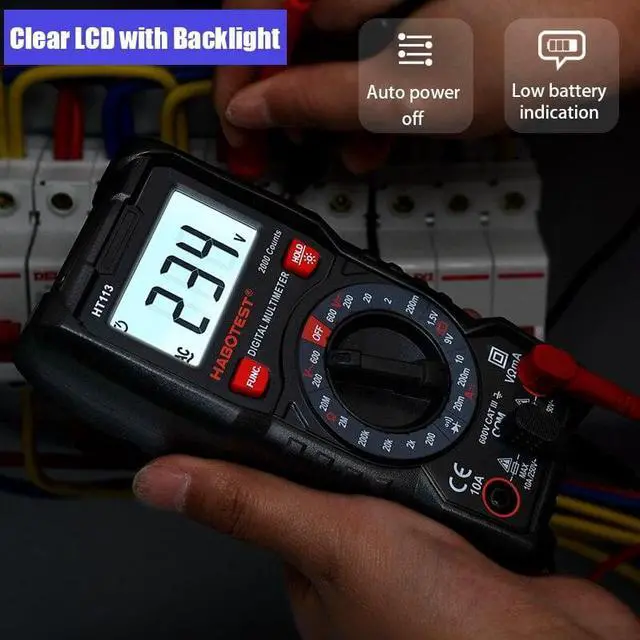 Alt view image 5 of 6 - Multimeter Digital Professional Mini Voltmeter HT113 600V 10A Voltage Current Resistance Diode Continuity Tester Meter