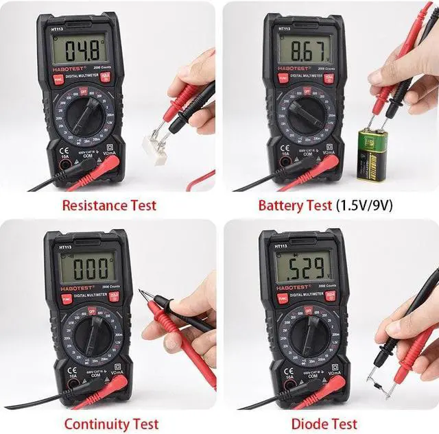 Alt view image 3 of 6 - Multimeter Digital Professional Mini Voltmeter HT113 600V 10A Voltage Current Resistance Diode Continuity Tester Meter