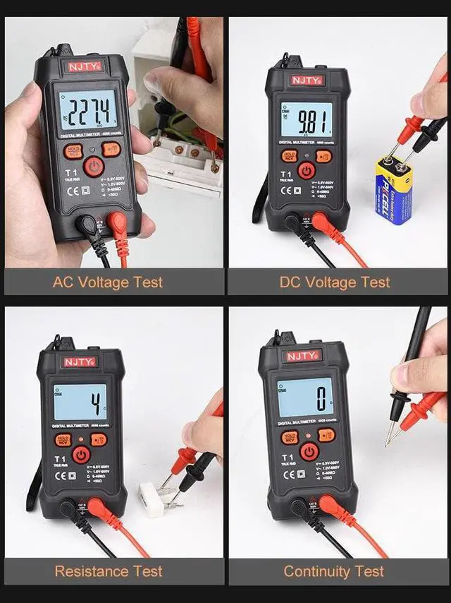 Alt view image 5 of 6 - Smart Multimeter Digital 600V AC DC Mini Voltage Meter T1 Handheld True RMS Ohm Continuity Tester 4000 Counts Multimetro