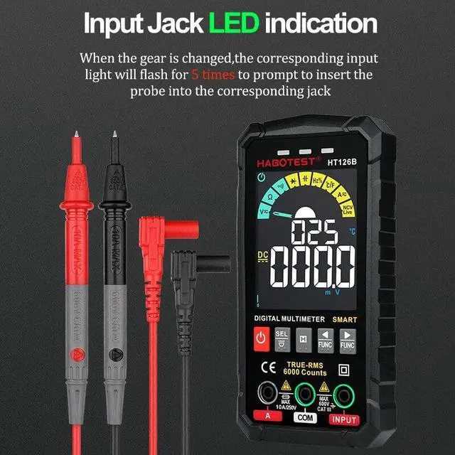 Alt view image 5 of 6 - Smart Multimeter Digital Professional Capacitor Tester HT126B Auto Range 600V AC DC Voltage Ohm HZ Diode Live Continuity Meter