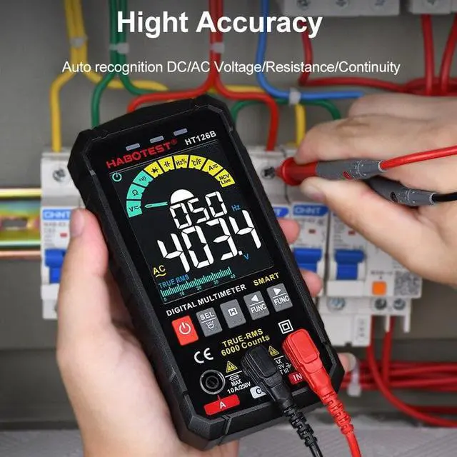 Alt view image 2 of 6 - Smart Multimeter Digital Professional Capacitor Tester HT126B Auto Range 600V AC DC Voltage Ohm HZ Diode Live Continuity Meter