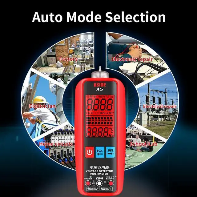 Alt view image 5 of 6 - A5 Voltage Detector Multimeter AC DC 620V 610mA Smart Auto Selection Measure VFC Ohm Capacitance Diode Test 6000 Counts