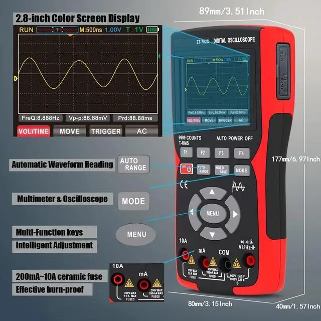 Alt view image 5 of 5 - 2-in-1 Digital Oscilloscope 48M/S 10MHZ PC Waveform Data Storage Multimeter TRMS Auto Range MultiTester  Electrician Tools