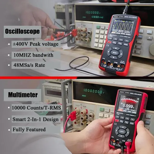 Alt view image 2 of 5 - 2-in-1 Digital Oscilloscope 48M/S 10MHZ PC Waveform Data Storage Multimeter TRMS Auto Range MultiTester  Electrician Tools