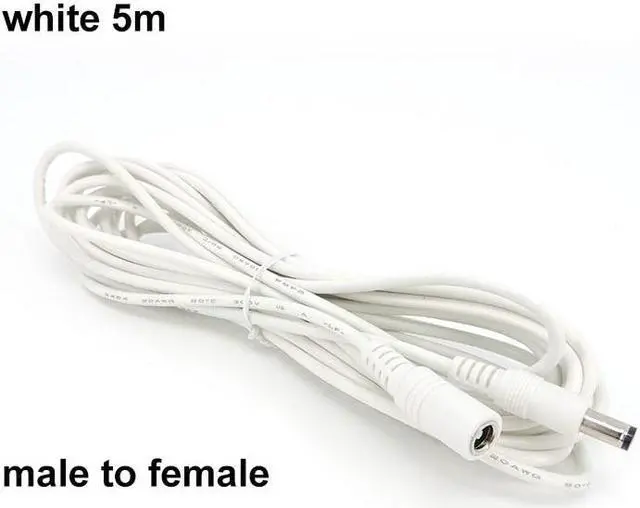 Alt view image 2 of 6 - 22awg 3A DC Male To male female Power supply Adapter white black cable Plug 5.5x2.1mm Connector wire 12V Extension Cords L1(White 5m)
