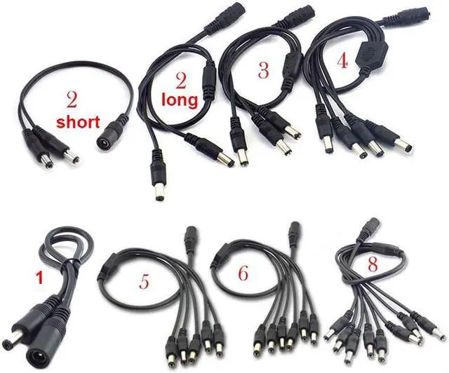 Alt view image 2 of 6 - 2.1x5.5mm CCTV Security Camera 1 DC Female To 2/3/4/5/6/8 Male Plug Power Cord Adapter Connector Cable Splitter for LED Strip(1 to 2 short)