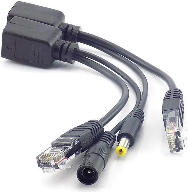 Alt view image 6 of 6 - 1 Pair POE Splitter 12V Adapter Accessories RJ45 Injector Kit Power supply connector Cable Camera Cctv for Security Camera L19(white)