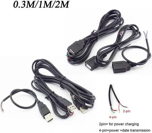 Alt view image 2 of 6 - USB Connector Male Female Cable 4 Pin Wire Data Cable Extension Cord 2 Pin Power Supply for DIY 5V Adapter Charging 0.3M 1M 2M(1m 2pin usb female)