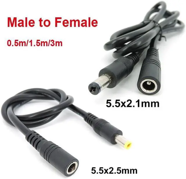 Alt view image 2 of 6 - DC male to female power supply Extension connector Cable Plug Cord wire Adapter for led strip camera 5.5X2.1mm 2.5mm 12v 18awg L(5.5 2.5mm)
(0.5M)