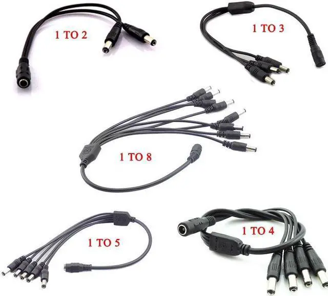 Main image of 2.1*5.5mm 1 Female to 2 3 4 5 8 Male DC Power Splitter Plug Cable for CCTV security Camera Accessories power Supply adapter 12V(1 to 5 way)