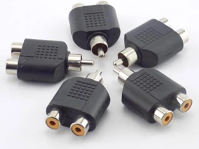 Main image of 5x RCA Male to 2 RCA Female Adapter AV Audio cable Plug IN-LINE Converter Connector for CCTV Camera Security L19
