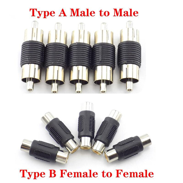 10-Pack RCA Male To RCA Male Coupler Adapters - Connects Two RCA Cables Together - Black
