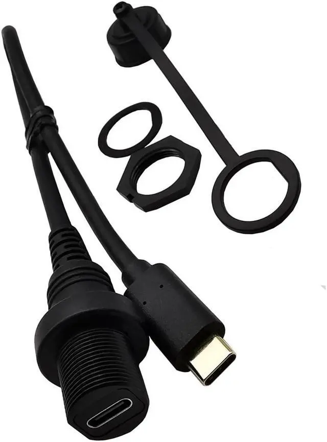 Alt view image 4 of 4 - 10Gbps Type C Car Mount Flush Panel Cable, Type C 3.1 Male to USB C Female Waterproof Gold Plated Cord for Yacht, Motorcycle (0.3m
)