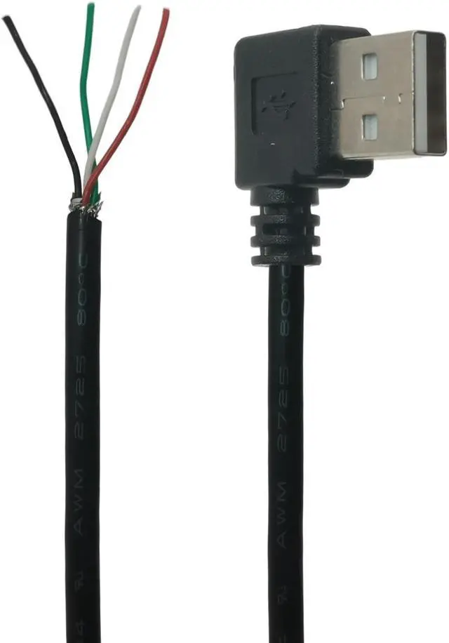 Main image of DIY 0.25m 0.5m Black USB Type A Male Plug 4 wire 28AWG Power Cable (with Braid/Mylar) Stripped Right Angle 90 Degree OD 3.8mm(0.5m)