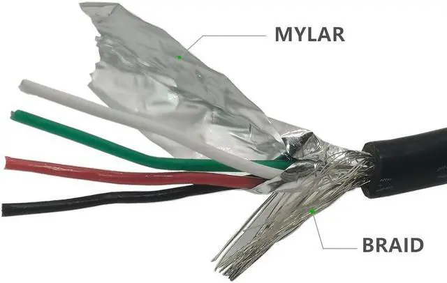 Alt view image 3 of 3 - DIY 0.25m 0.5m Black USB Type A Male Plug 4 wire 28AWG Power Cable (with Braid/Mylar) Stripped Right Angle 90 Degree OD 3.8mm(0.5m)