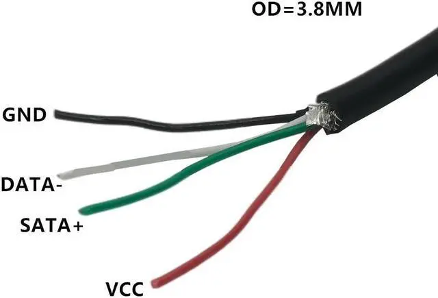 Alt view image 2 of 3 - DIY 0.25m 0.5m Black USB Type A Male Plug 4 wire 28AWG Power Cable (with Braid/Mylar) Stripped Right Angle 90 Degree OD 3.8mm(0.5m)