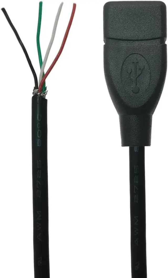 Main image of Black USB Type A Female Plug 4 wire 28AWG Power Cable Cord (with Braid/Mylar) Stripped DIY 0.25m 0.5m OD 3.8mm(0.5m)