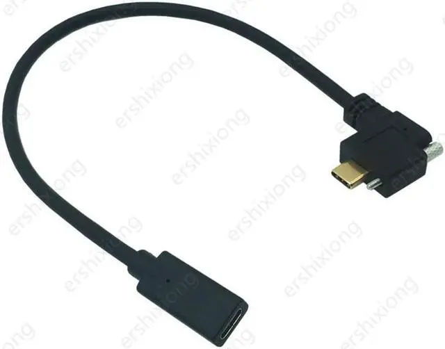 Alt view image 4 of 6 - Gold USB 3.1 Cable Type-C Male to Female 90 Degree Right Angle Extension Data Extender Cord with Panel Mount Screw Hole 10Gb/s (2m)
(Right)