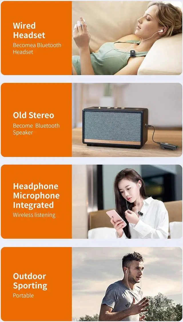 Alt view image 6 of 6 - Vehicle Bluetooth-compatible Receiver 5.0 Wireless Audio Receptor Portable Adapter 3.5mm AUX Jack for Speaker Headphone with Mic