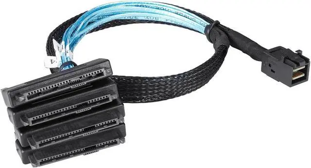 Alt view image 2 of 4 - SFF-8643 Internal Mini SAS HD to (4) 29pin SFF-8482 connectors with SAS 15pin Power Port 12GB/S Cable 0.5M 1M(0.5m)