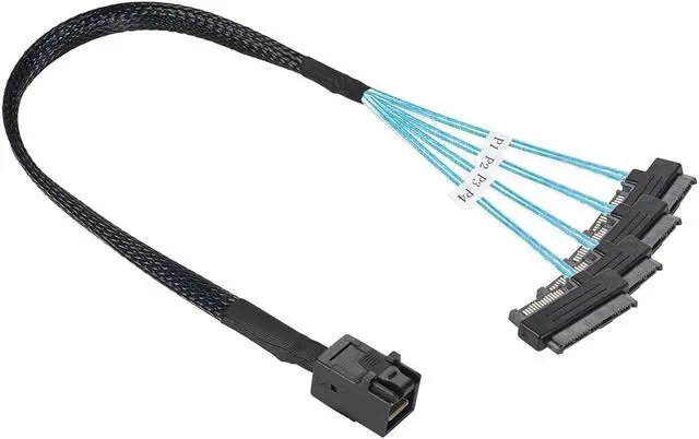 Alt view image 4 of 4 - SFF-8643 Internal Mini SAS HD to (4) 29pin SFF-8482 connectors with SAS 15pin Power Port 12GB/S Cable 0.5M 1M(0.5m)