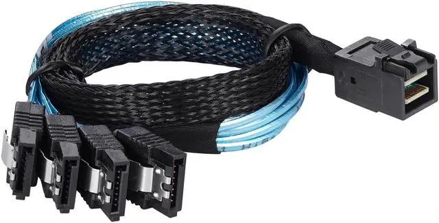 Alt view image 2 of 4 - Internal HD Mini SAS SFF-8643 to 4X SATA (Target) Cable, SFF-8643 for Controller, 4 Sata Connect to Hard Drive, 0.5M /1M