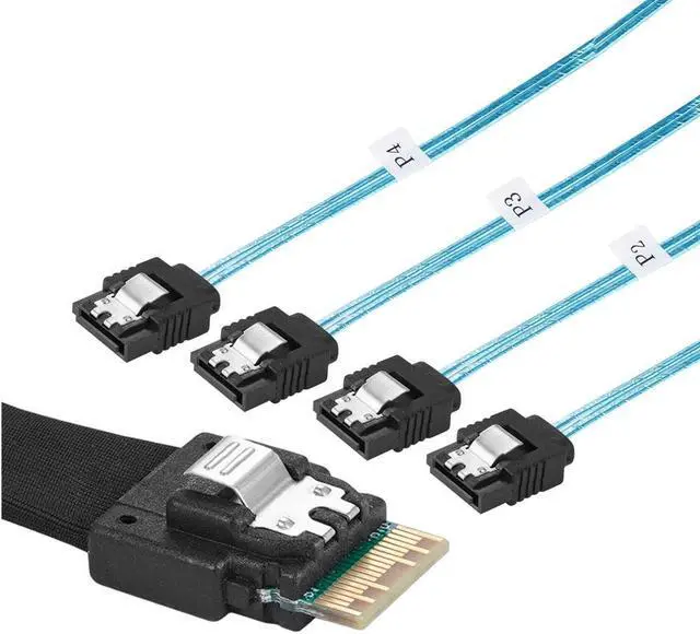 Main image of Slim Line SAS 4.0 SFF-8654 4i 38pin Host to 4 SATA 7pin Target Hard Disk Fanout Raid Cable 50cm 100cm (0.5m)