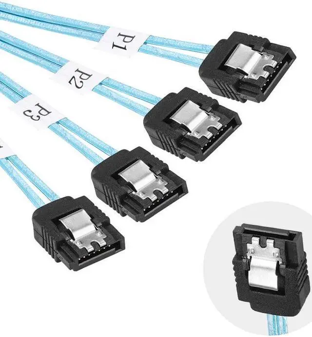 Alt view image 6 of 6 - Slim Line SAS 4.0 SFF-8654 4i 38pin Host to 4 SATA 7pin Target Hard Disk Fanout Raid Cable 50cm 100cm (0.5m)