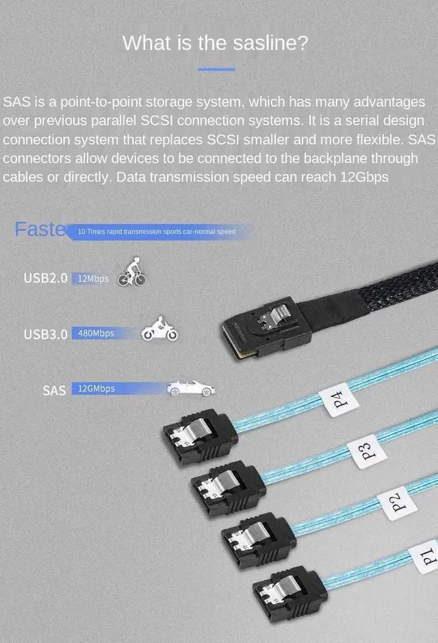 Alt view image 5 of 5 - MiniSAS to SATA Adapter Converter,Mini SAS SFF 8087 Controller 6gb to 4xSATA Forward Breakout Cable,SFF-8087 Connector to 4 SATA (0.5m)