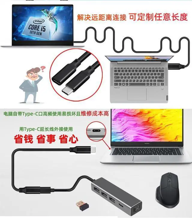 Alt view image 4 of 4 - 10Gbps Gen2 Type-C USB 3.1 Male to USB-C Female Extension Data 100W Charging Cable Extender Cord Reversible Design 1m 2m 3m Grey)
(3m)